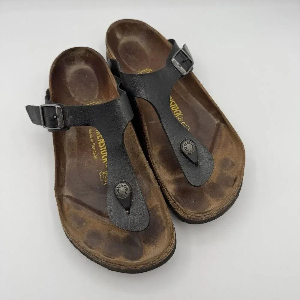 Birkenstock Gizeh Sandals Womens EU 38 US 7-7.5 Black Cork Narrow